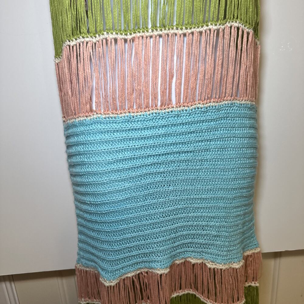 MABLE BOHO FESTIVAL CROCHET INDIE MIDI DRESS SHOW STOPPER FRINGE RESORT WEAR SM - Picture 4 of 7